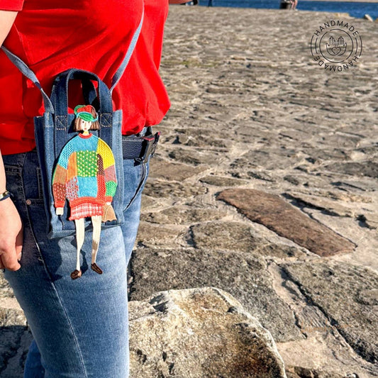 jean tote wallet with colorful girl figure color design baboochic.com