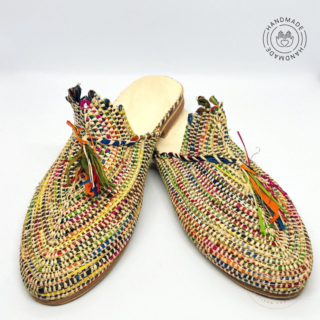 berber raffia natural colourful babouche handmade baboochic.com