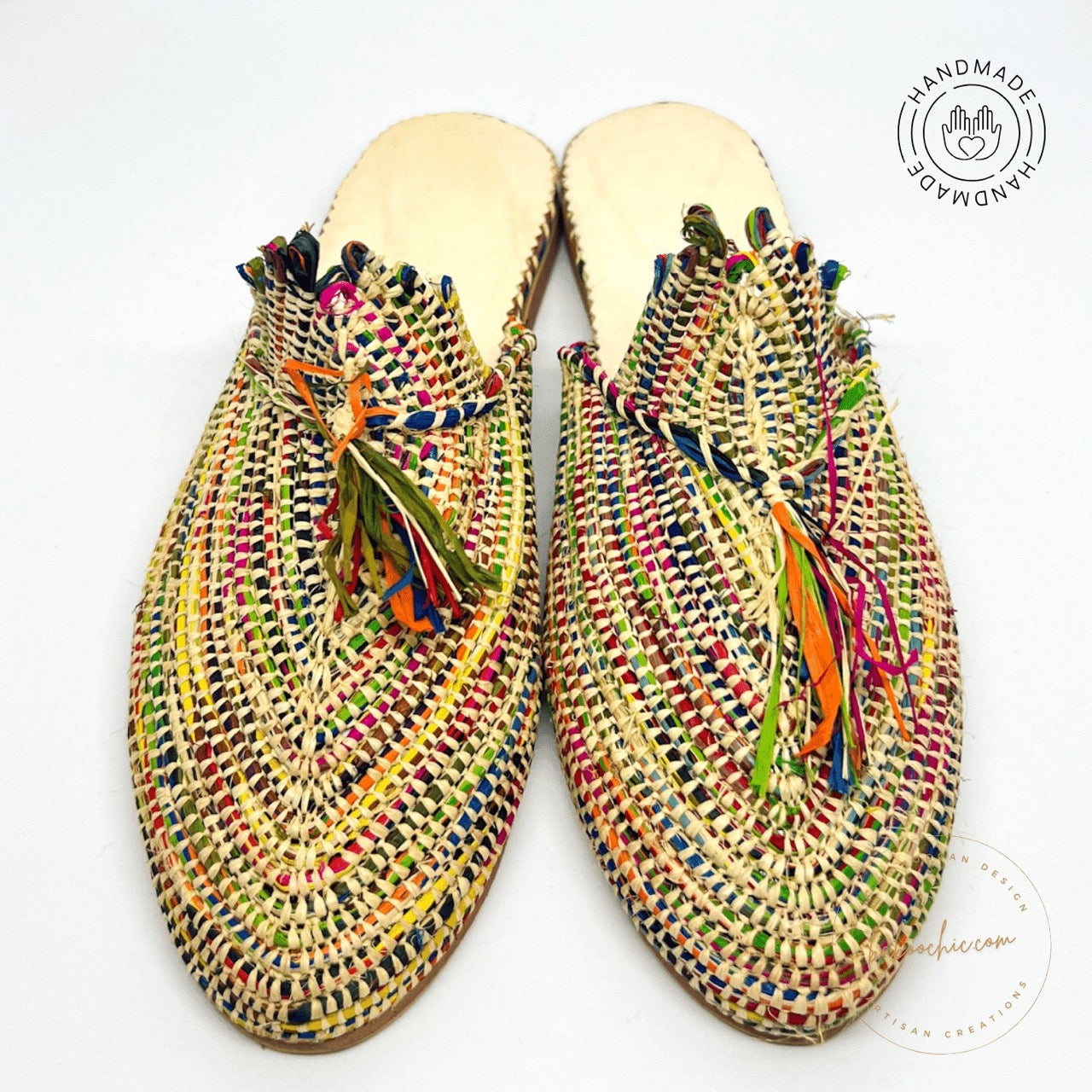 berber raffia natural colourful babouche handmade baboochic.com