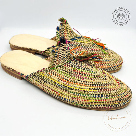 berber raffia natural colourful babouche handmade baboochic.com