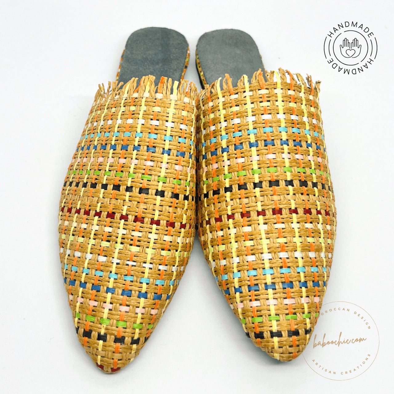 cairo raffia natural colourful babouche handmade baboochic.com