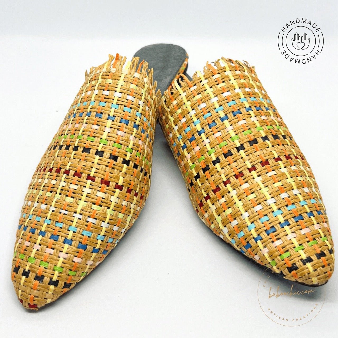 cairo raffia natural colourful babouche handmade baboochic.com