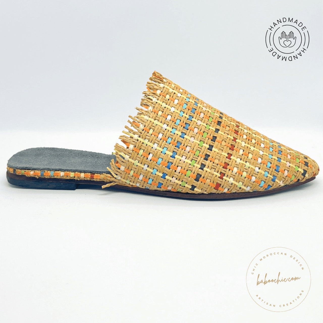 cairo raffia natural colourful babouche handmade baboochic.com