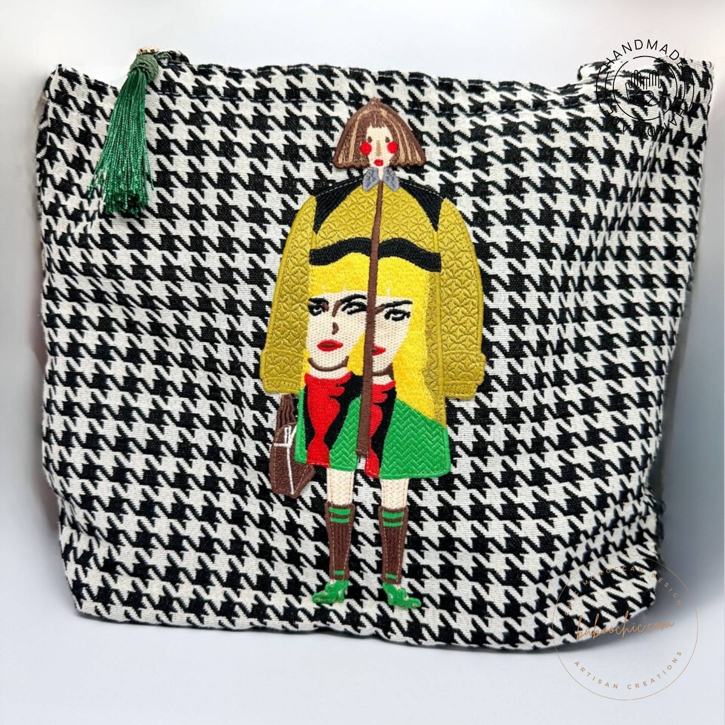 girl holding handmade tote bag unique figure at baboochic.com