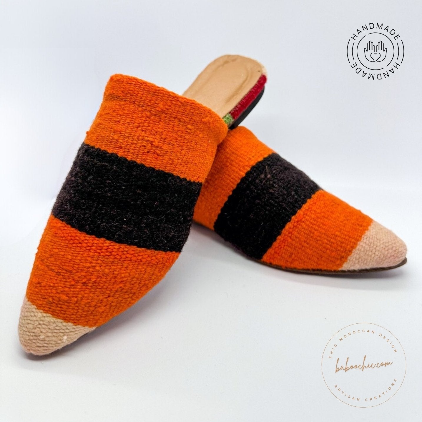 handmade natural red color rug babouche mule with kilim design baboochic.com
