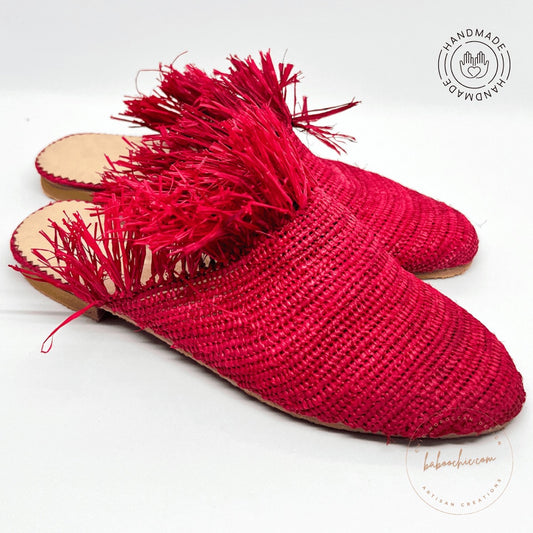 istanbul red natural raffia babouche raffia handmade design baboochic.com