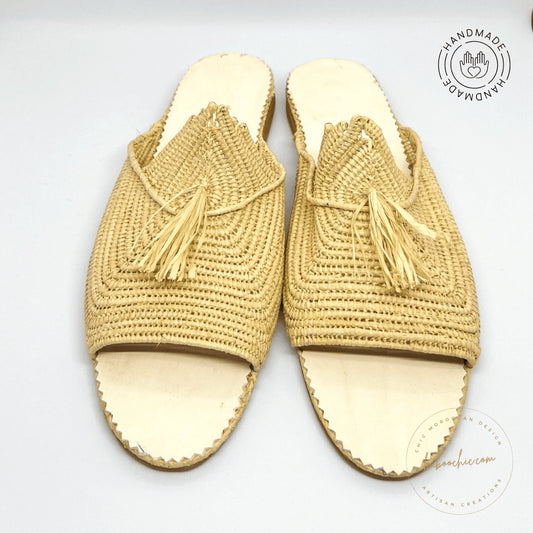 marrakech raffia natural color raffia babouche handmade baboochic.com