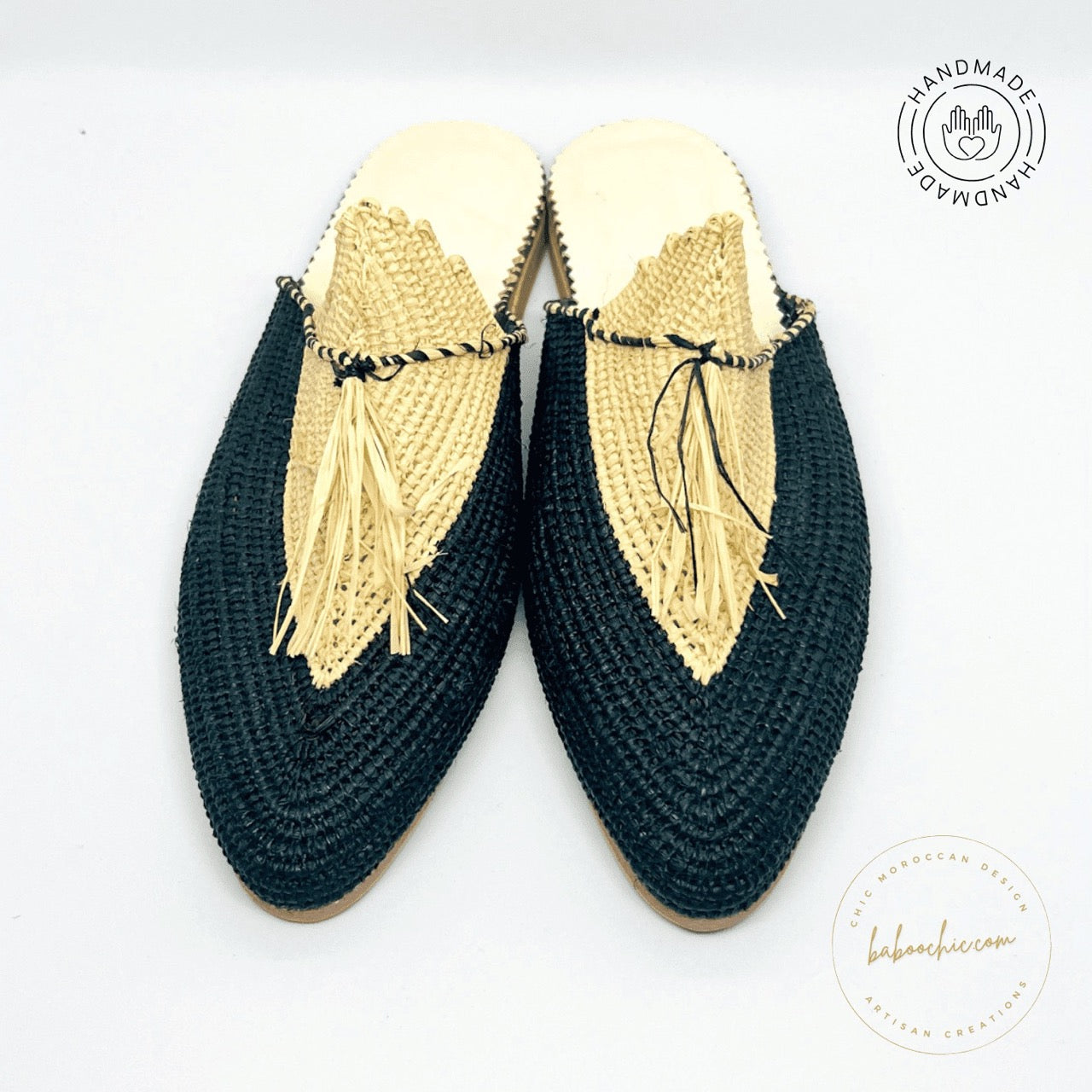 medina dark blue natural raffia babouche handmade baboochic.com