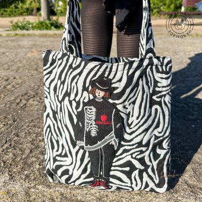 handmade zebra tote bag black figure ecologic tote bag with sticker baboochic.com