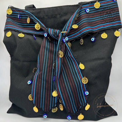 black natural fabric tote with anatolitian design baboochic.com