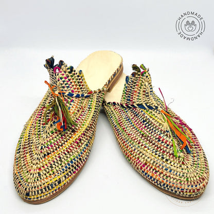 berber raffia natural colourful babouche handmade baboochic.com 