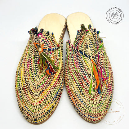 berber raffia natural colourful babouche handmade baboochic.com 