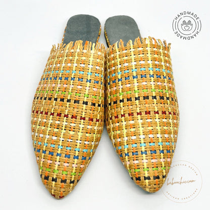 cairo raffia natural colourful babouche handmade baboochic.com 