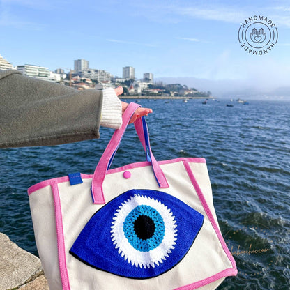 handmade fabric eye shield tote bag with figure design baboochic.com