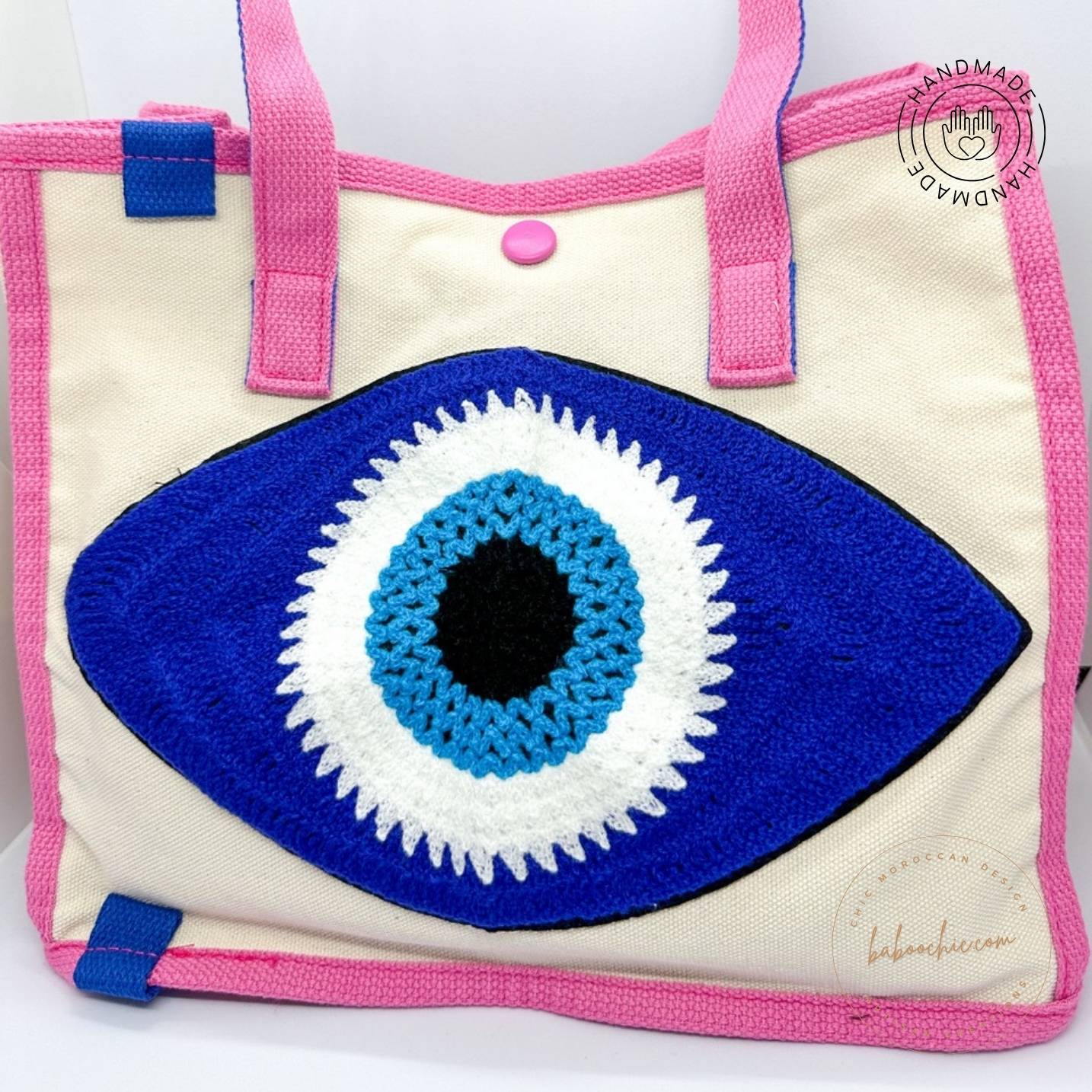 handmade fabric eye shield tote bag with figure design baboochic.com