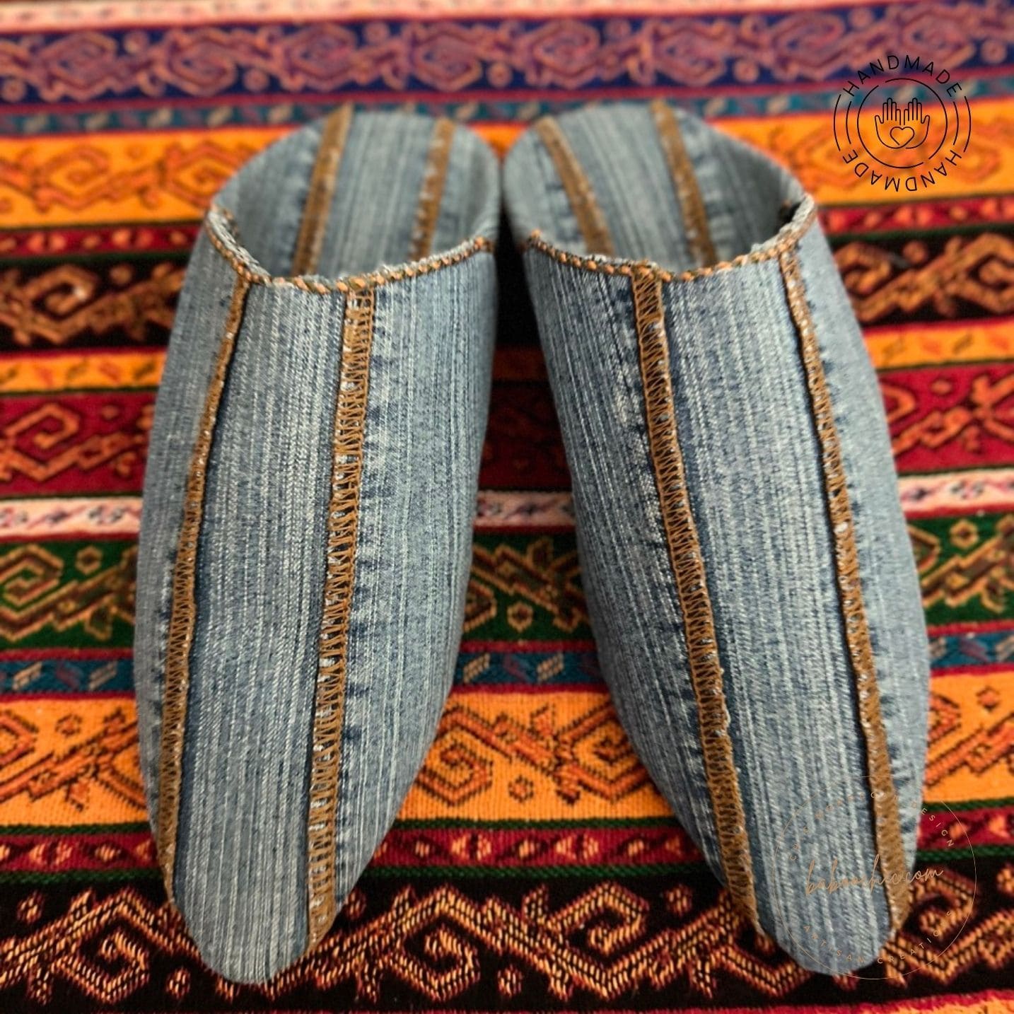 fez babouche denim rug babouche mule with kilim design baboochic.com