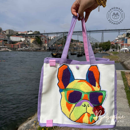 handmade fabric gangster doggy tote bag with figure design baboochic.com