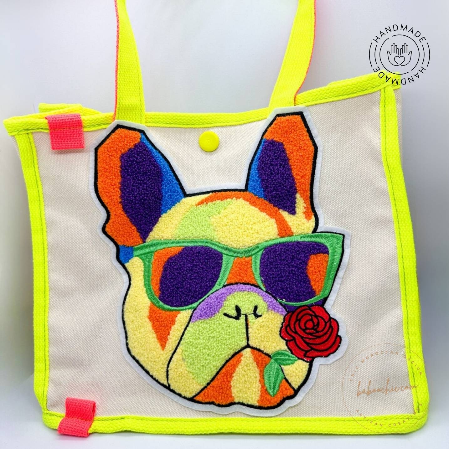 handmade fabric gangster doggy tote bag with figure design baboochic.com