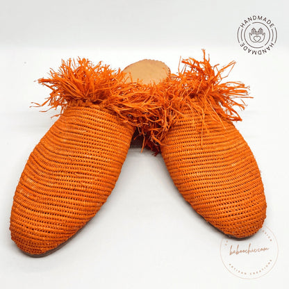 germanicia orange natural raffia babouche raffia design baboochic.com