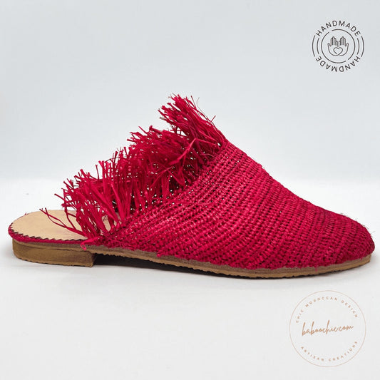 istanbul red natural raffia babouche raffia handmade design baboochic.com 