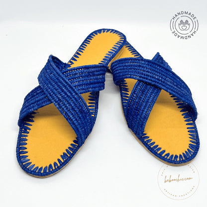 majorelle museum marrakech raffia blue natural raffia babouche handmade baboochic.com 