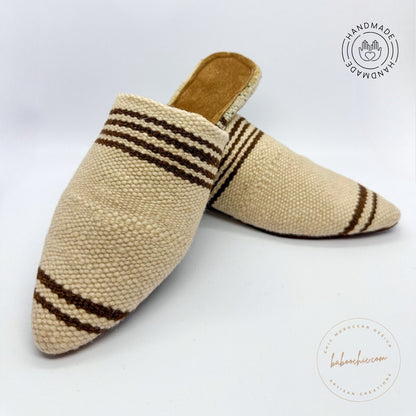 handmade sultana natural white color mule babouche with kilim design baboochic.com